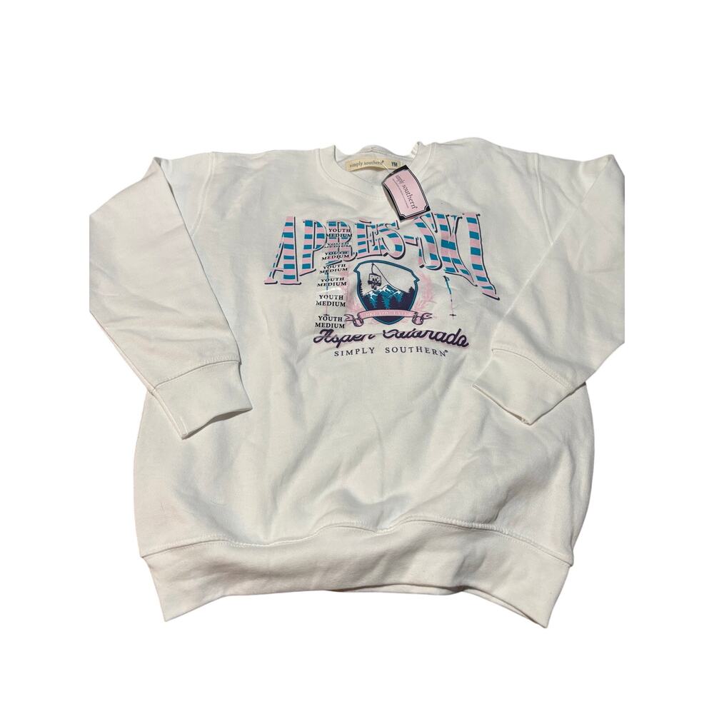 Simply Southern YM white AspenApres Ski chalet sweatshirt nwt perfect